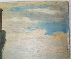 American School Philadelphia Oil Board Painting Castle Ruins Unsigned C. 1880