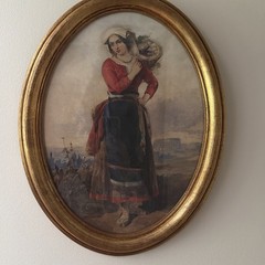 Antique Painting A Girl In A Vineyard Watercolor 1890. Italian.