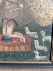 19th Century Retable Religious Mexican Oil Tin Painting Precious Blood of Christ