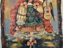 Vtg LOVELY Archangel Angel MUSICA GUITAR Cusco School Peru Original Oil Painting