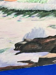 Vintage Oil Painting, Canvas Panel ~ Coastal Scene, Rocky – Colorful 30″ x 22″