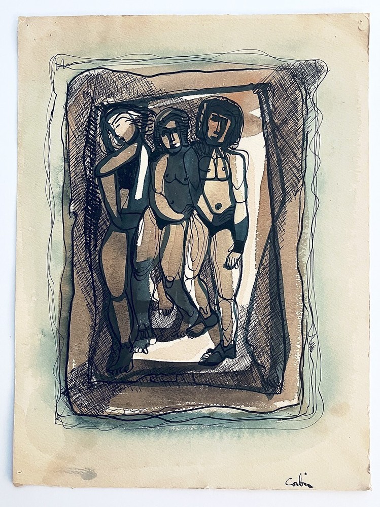 Joan Corbin Watercolor Painting 4 Women (LGBTQ Poet & Artist ONE Magazine)
