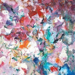 Abstract Still Life Floral Painting Impressionist Flowers in Vase by Goodman Vtg