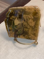 Vintage Hand Painted Animals on Stone Agate Slab Signed Heather Haynes McGee EUC