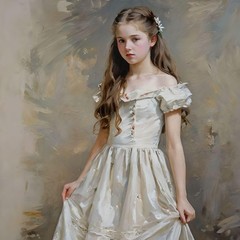 ACEO Card Young Girl in White Dress Curtseying