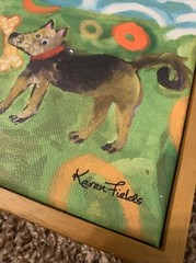 Karen Fields Dogs On The Beach Canvas Painting 19×19