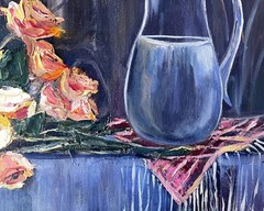 Roses Oil Painting Original Art Mug Still Life Wall Art 12×20″ by Olesya Bay