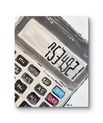 Retro Calculator Painting Original Pop Art Still Life Office Art 11×14 Canvas
