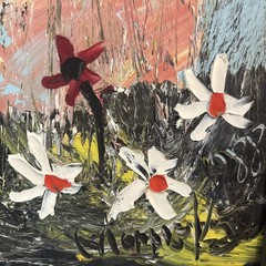 Morris Katz OOB Painting Red And White Flowers, Small Framed
