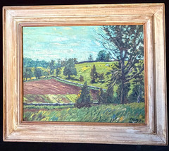 LOVELY HILLSIDE FARM OIL ON CANVASBOARD c1924 Leighton Cram American (1895-1981)