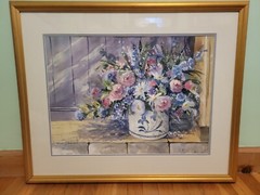 Debra Ruddeforth Original Watercolor – Signed –Size 24 x 30 “ Doorstep Floral“