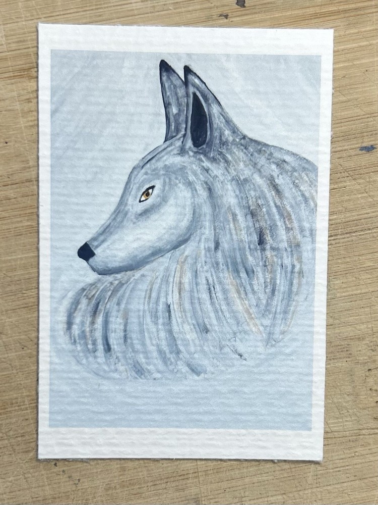 ACEO The Lone Wolf, Acrylic Abstract Original Print, By Jeff Straw