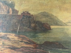 Oil On Canvas Signed Rocky Coast At Sunset Orientalism 46×61 Cm