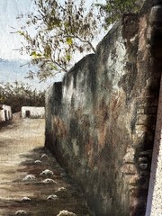 Vintage Landscape Art Oil Painting Architecture Buildings Homes Latin American B