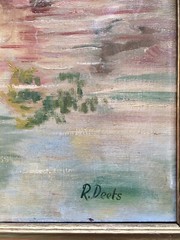 ANTIQUE OIL PAINTING LISTED ROY DEETS CASTLE LANDSCAPE GOLD FRAME 25.5″ X 28.5″
