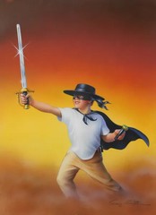 Original Airbrush Painting By Greg Winters “ Zorro With Sword Toy Cover Art“