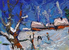 Oil Painting Snowy Streets Of The Village O. Ivanyuk Unframed Original nAAA3922