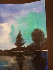 Elvi Original Landscape 11×9 painting On Heavy Paper Acrylic Painting Lake