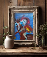 Horse rider 7.5×9″ oil painting handmade fun original artwork, cowboy cowgirl