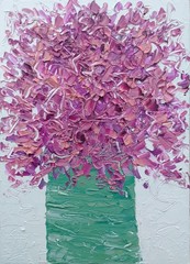 Original 5″x7″ Oil Painting Textured Wildflower Flower Bouquet pink IMPASTO