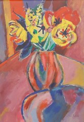 Chris Robert – Framed 20th Century Oil, Tulips in a Vase