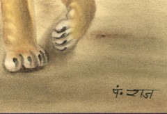 Animal Miniature Painting Of Lion Handmade Vintage Art On Paper 10.5×13.5 Inches