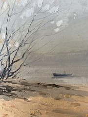 Oil Painting Snowy Shore P. Tovpev Unframed Original Home Decor Art nAAA3389