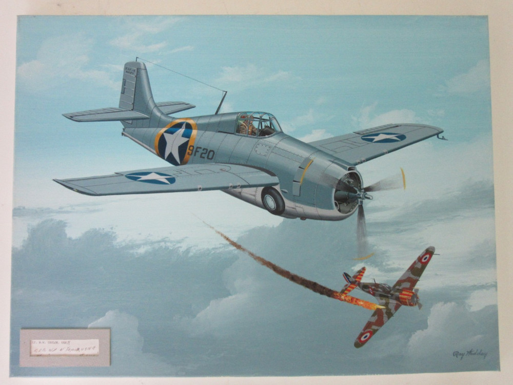 Raymond Waddey Painting F4F Wildcat WWII Combat Pilot Signed W.W. Taylor 18″x24″