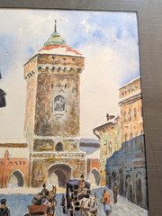 Stanislas Fabijanski Watercolor St. Florian’s Gate Kraków Polish Artist Signed