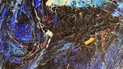 MCM Painting, Oil on Canvas, Unsigned, Abstract, Space Window, c1970s, FL, 38″w