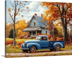 Autumn In New Hampshire Old Barn & Truck Trees Giclee Art Canvas Wrap or Print