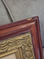 Antique Victorian Ornate Gold Gilt Carved Gesso Charcoal Portrait Couple 24×28