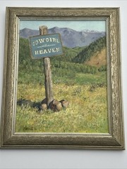 JANIS WILKEY PAINTING COWGIRL HEAVEN WOOD SIGN LANDSCAPE REGIONALISM AMERICAN