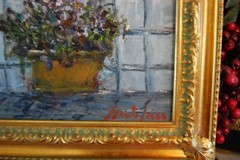 FRAMED SIGNED ORIGINAL OIL VIOLET FLOWERS ON POT A STILL LIFE ARTIST HECTO VIDAL