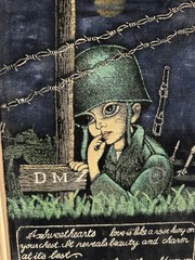 Vietnam Kwang Products Limited Hand Painting Black Velvet 12″X19″ Soldier 1960’s
