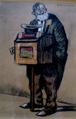 Artist Georges Tournon Signed Lithograph „The Organ Grinder“ Framed