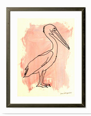 Pink Pelican Modern Expressionistic Original Signed 11×14 Acrylic Art Paper BACH