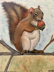 Original oil painting art on canvas 11 x 14 in portrait cute squirrel-free ship