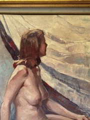 HOWARD SCHULER PAINTING NUDE WOMAN FEMALE MODEL MID CENTURY LISTED OIL ANTIQUE