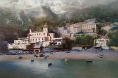 Amleto Colucci View of Positano from the Sea Amalfi Coast Original Oil Painting