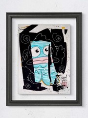 Original Anime Manga Art 9×12 Sanrio Hangyodon Portrait Acrylic Painting Paper