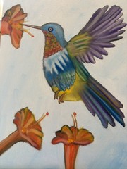 Original oil painting 11 x 14 inches gorgeous colorful hummingbird