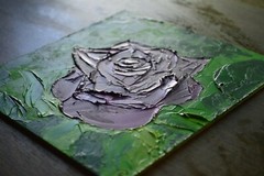 Original Painting Rose Burgundy Purple Flower Oil Art Nature Impasto size 6 x 6