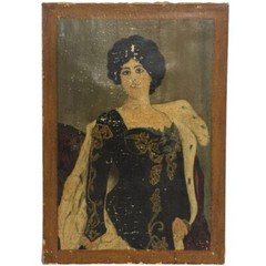Antique 1903 President Theodore Alice Roosevelt Folk Art Oil Painting Sign Ad