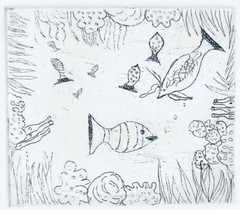 Underwater Garden Print 80s Etching 10″ Fish Tank Ocean Life Tropical Animals