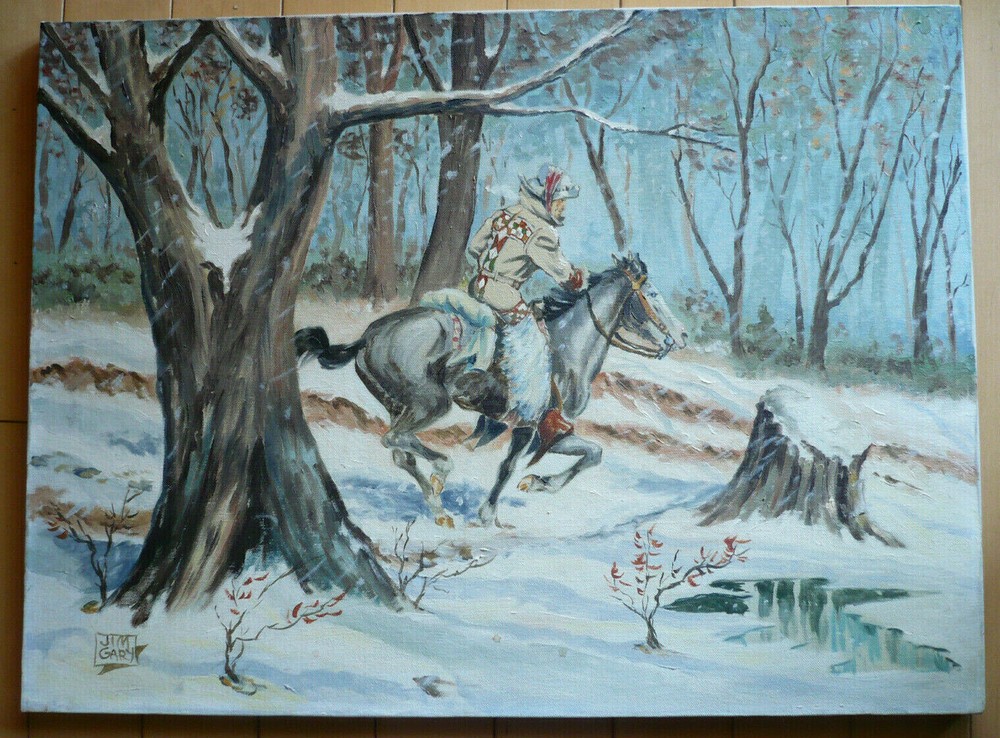 JIM GARY, RARE LISTED AMERICAN COMIC BOOK ILLUSTRATOR HORSE RIDER OIL ON CANVAS