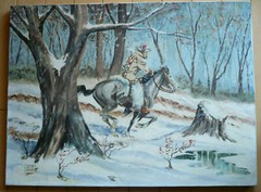 JIM GARY, RARE LISTED AMERICAN COMIC BOOK ILLUSTRATOR HORSE RIDER OIL ON CANVAS
