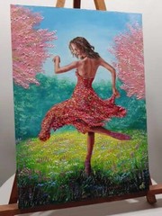 Spring Woman Dance Original Oil Painting Signed Ukrainian Artist Wall Art Decor