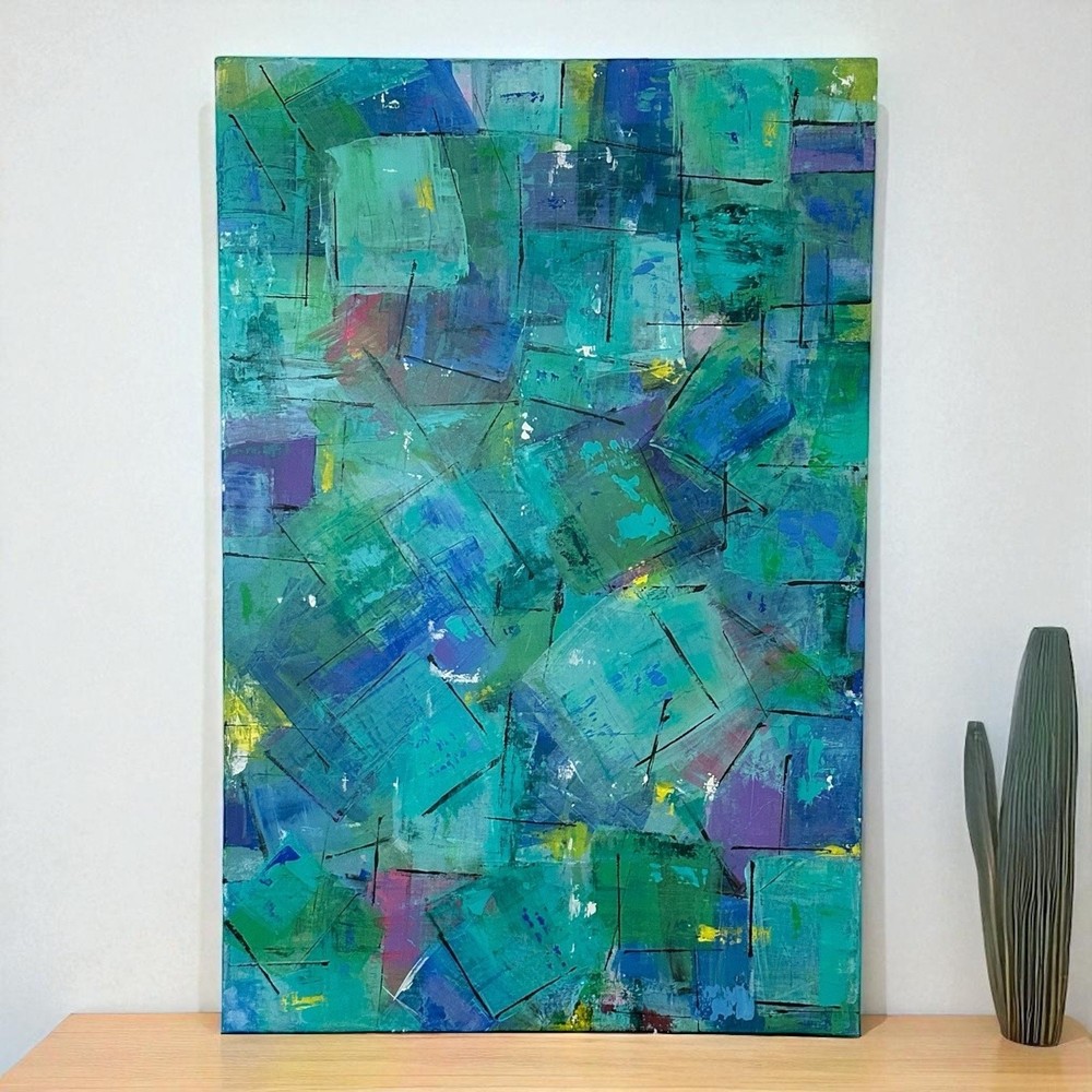 Frames of Hope blue green hues abstract canvas size 48″ x 36″