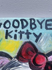Hello Kitty Parody Goodbye Kitty original painting new cat oil painting 80s